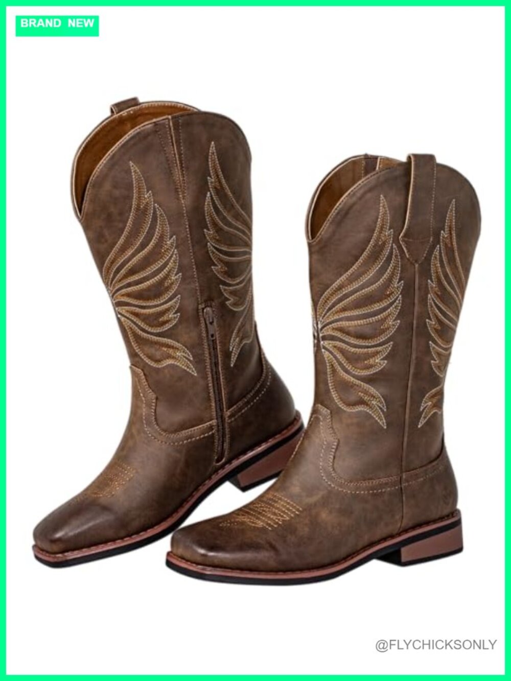 SheSole Wide Calf Cowgirl Boots Faux Leather Square Toe Western Mid-Calf